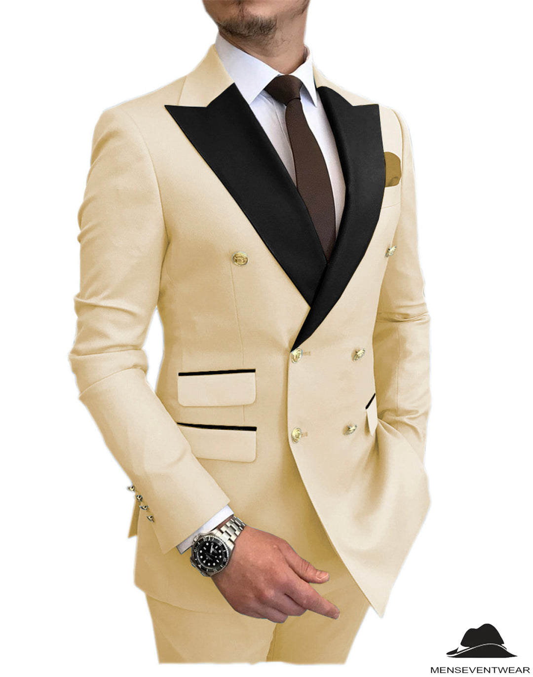 Casual Men's Suit Slim Fit Double Breasted 2 Piece Business Tuxedos (Blazer+Pants) mens event wear