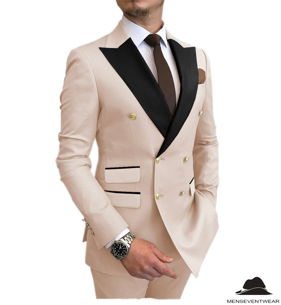 Casual Men's Suit Slim Fit Double Breasted 2 Piece Business Tuxedos (Blazer+Pants) mens event wear