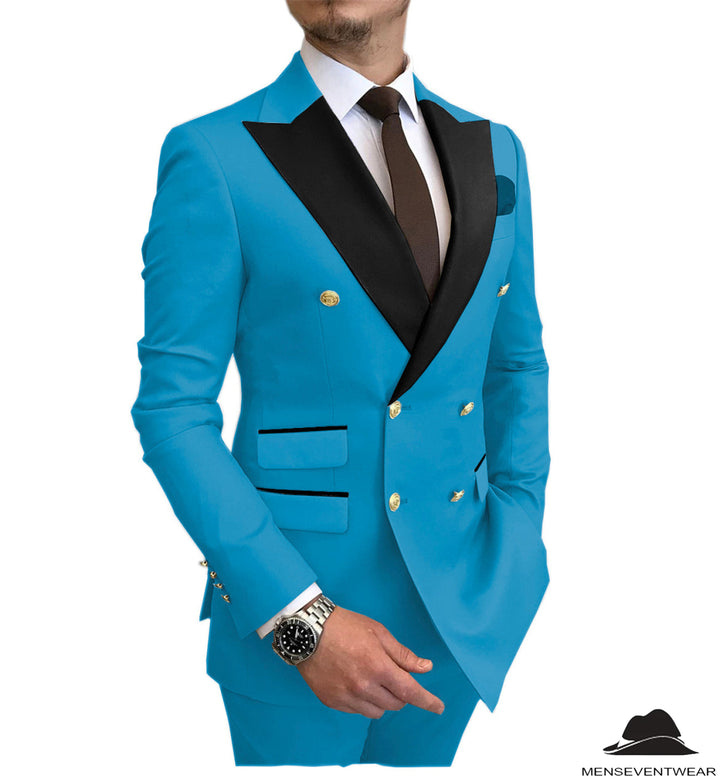 Casual Men's Suit Slim Fit Double Breasted 2 Piece Business Tuxedos (Blazer+Pants) mens event wear