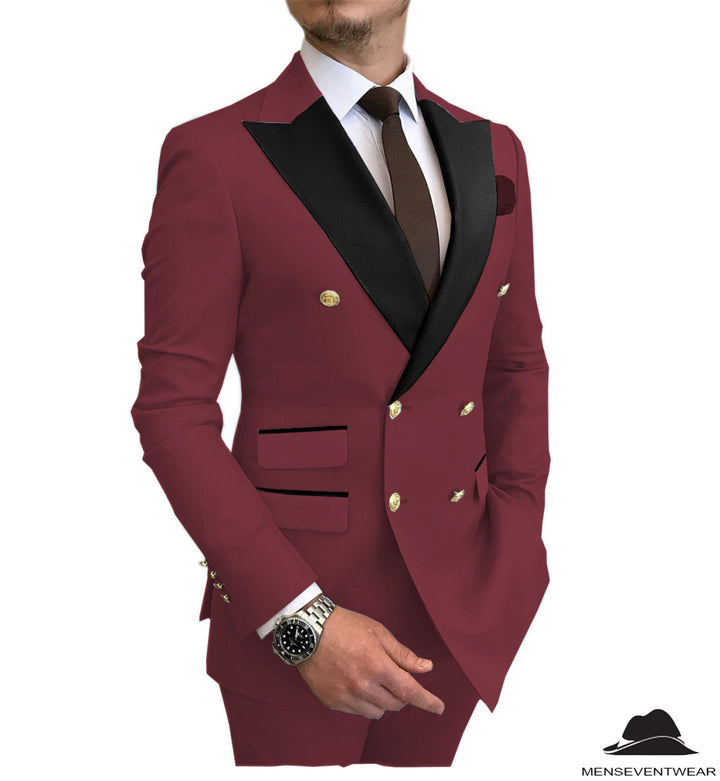 Casual Men's Suit Slim Fit Double Breasted 2 Piece Business Tuxedos (Blazer+Pants) mens event wear