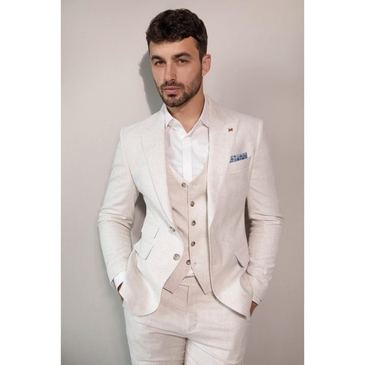 Casual Men's Three-Piece Peak Lapel Wedding Suit for Men (Blazer + Vest + Pants) Beige / 3XL