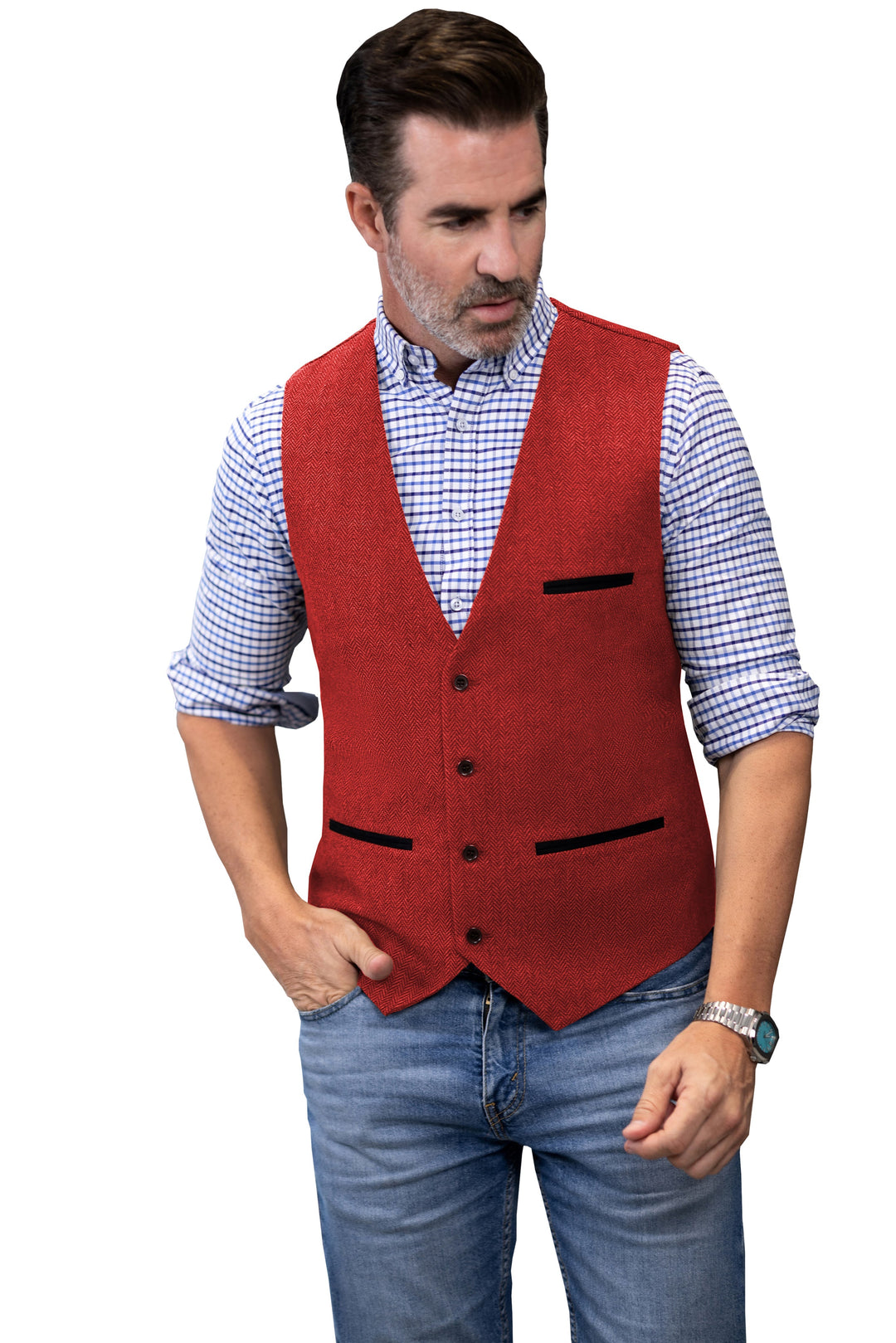 Casual Mens Classic Slim Fit Tweed Herringbone V Neck Waistcoat mens event wear