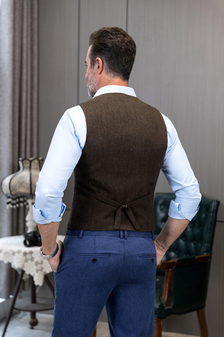 Casual Mens Classic Slim Fit Tweed V Neck Waistcoat mens event wear