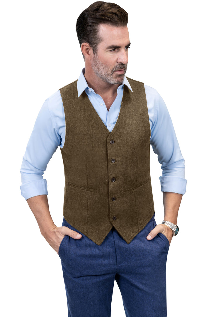 Casual Mens Classic Slim Fit Tweed V Neck Waistcoat mens event wear