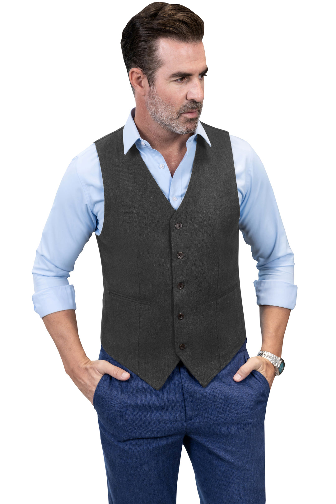 Casual Mens Classic Slim Fit Tweed V Neck Waistcoat mens event wear