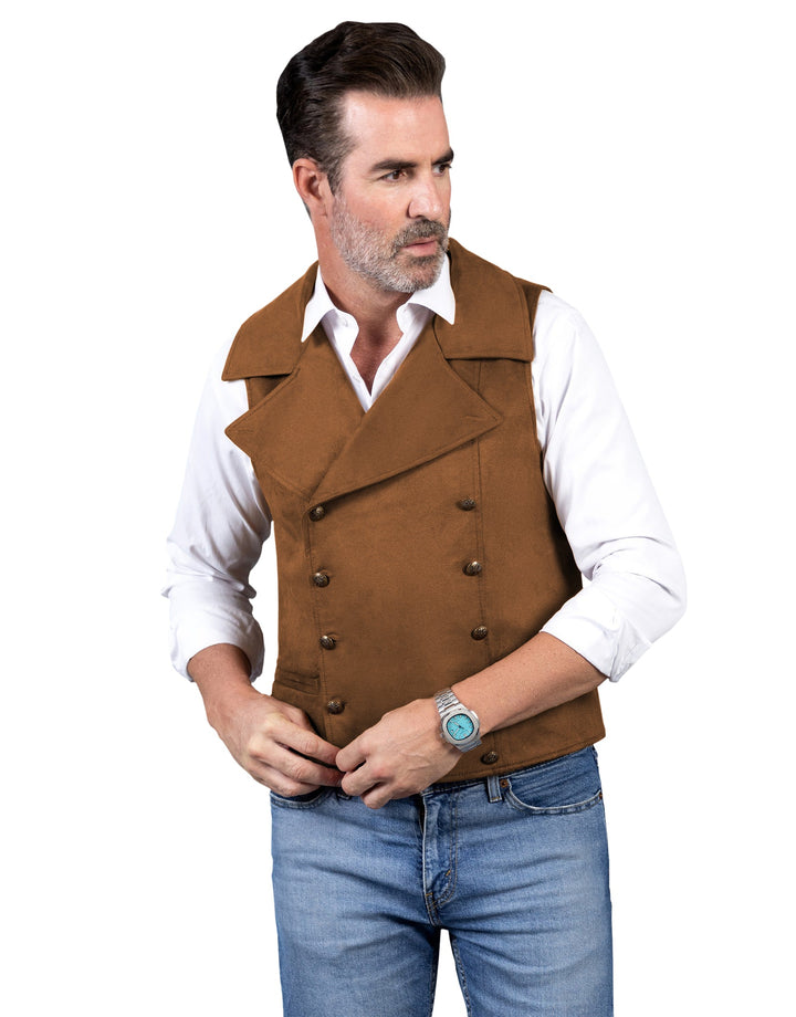 Casual Mens Double Breasted Suede Large Lapel Waistcoat mens event wear