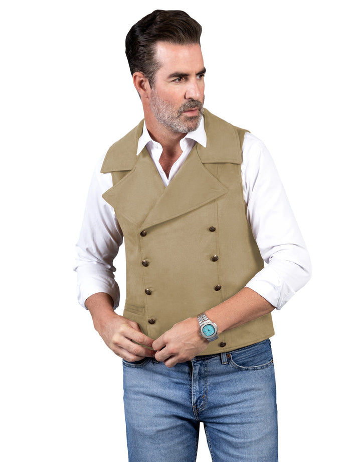 Casual Mens Double Breasted Suede Large Lapel Waistcoat mens event wear