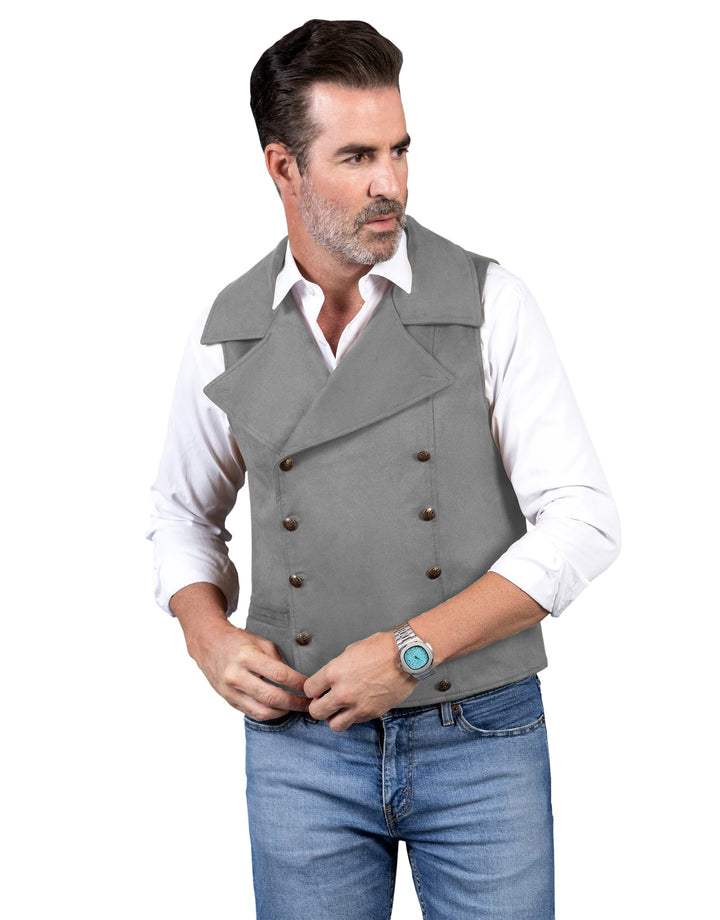 Casual Mens Double Breasted Suede Large Lapel Waistcoat mens event wear