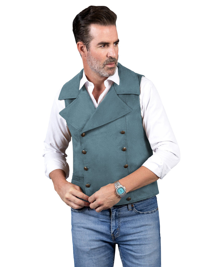 Casual Mens Double Breasted Suede Large Lapel Waistcoat mens event wear