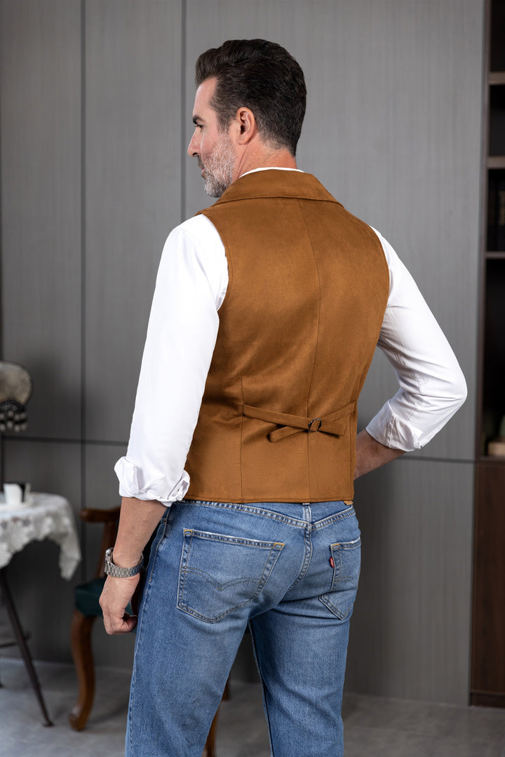 Casual Mens Double Breasted Suede Large Lapel Waistcoat mens event wear