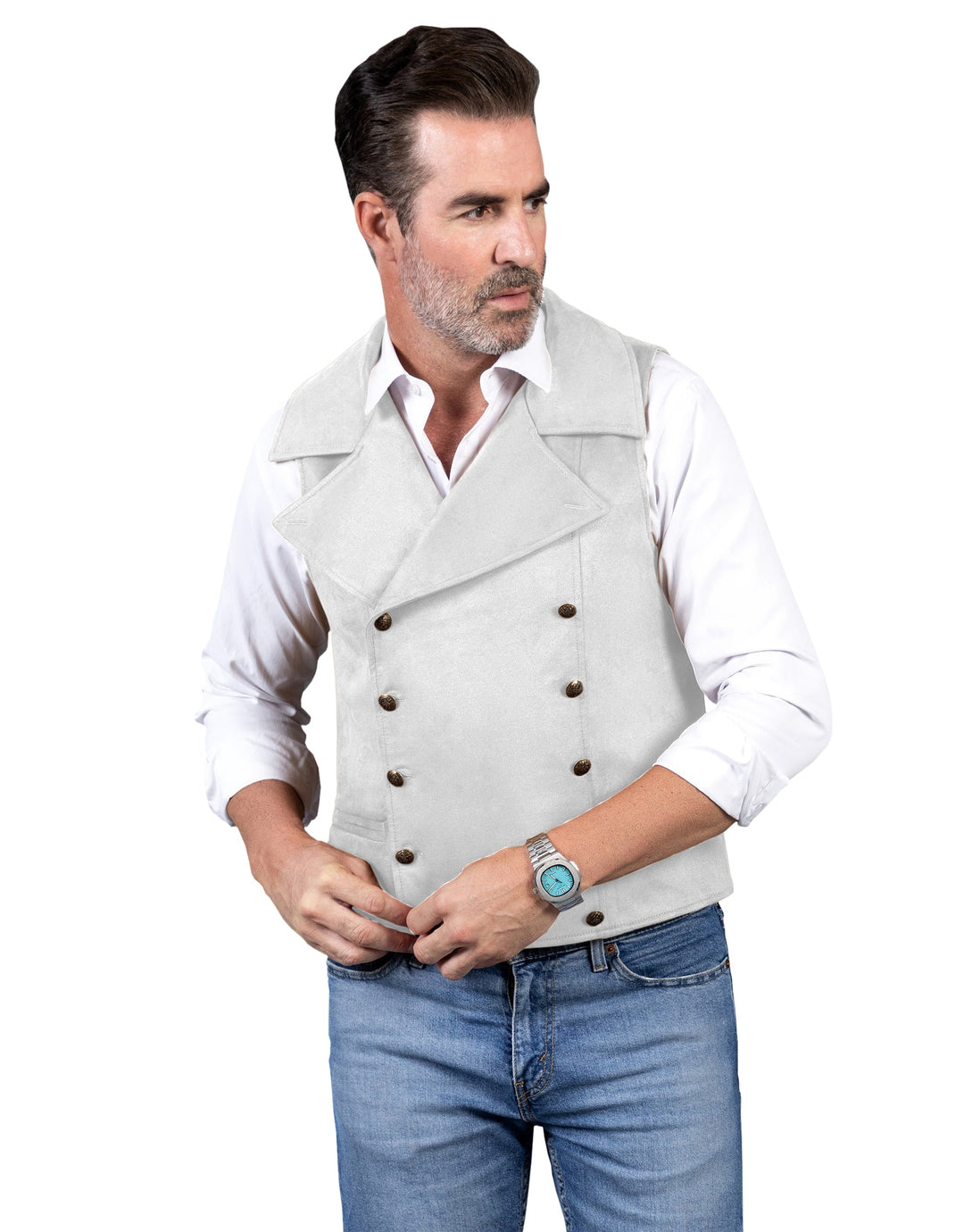 Casual Mens Double Breasted Suede Large Lapel Waistcoat mens event wear