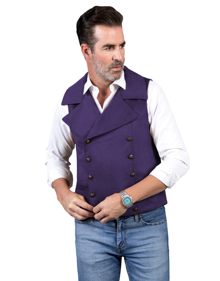 Casual Mens Double Breasted Suede Large Lapel Waistcoat mens event wear