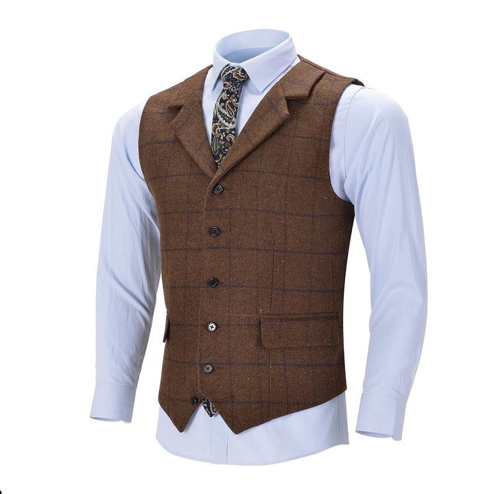 Casual Mens Plaid Tweed Slim Fit Notch Lapel Waistcoat Adam Reed