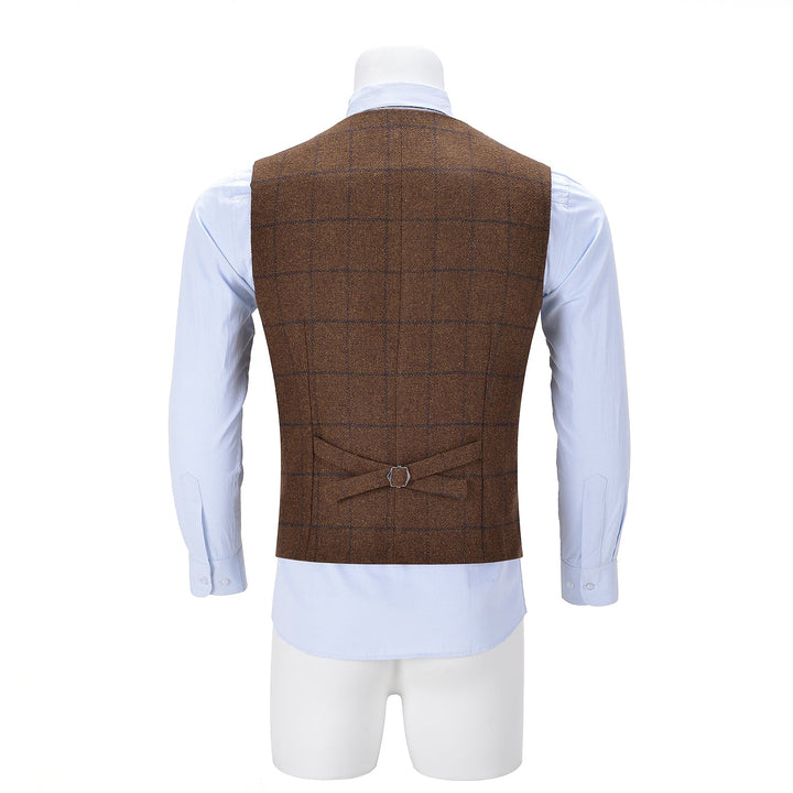 Casual Mens Plaid Tweed Slim Fit Notch Lapel Waistcoat Adam Reed