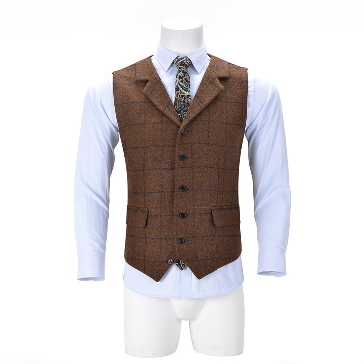 Casual Mens Plaid Tweed Slim Fit Notch Lapel Waistcoat Adam Reed