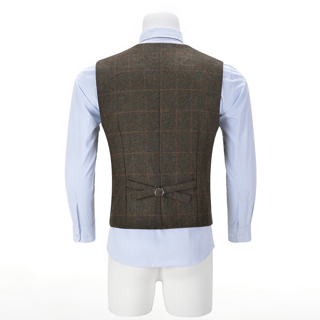 Casual Mens Plaid Tweed Slim Fit Notch Lapel Waistcoat Adam Reed