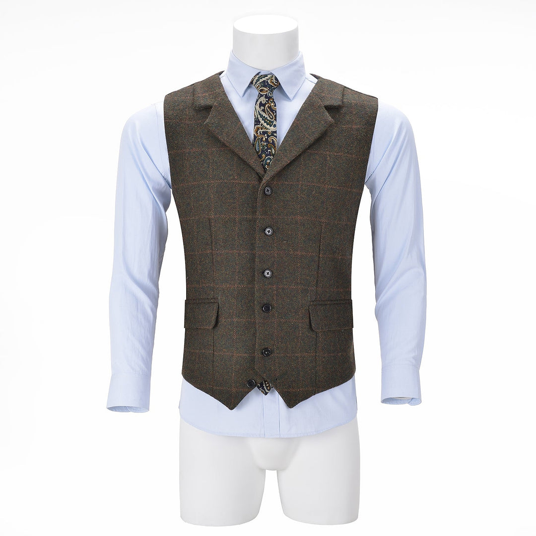 Casual Mens Plaid Tweed Slim Fit Notch Lapel Waistcoat Adam Reed