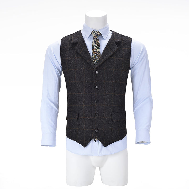 Casual Mens Plaid Tweed Slim Fit Notch Lapel Waistcoat Adam Reed