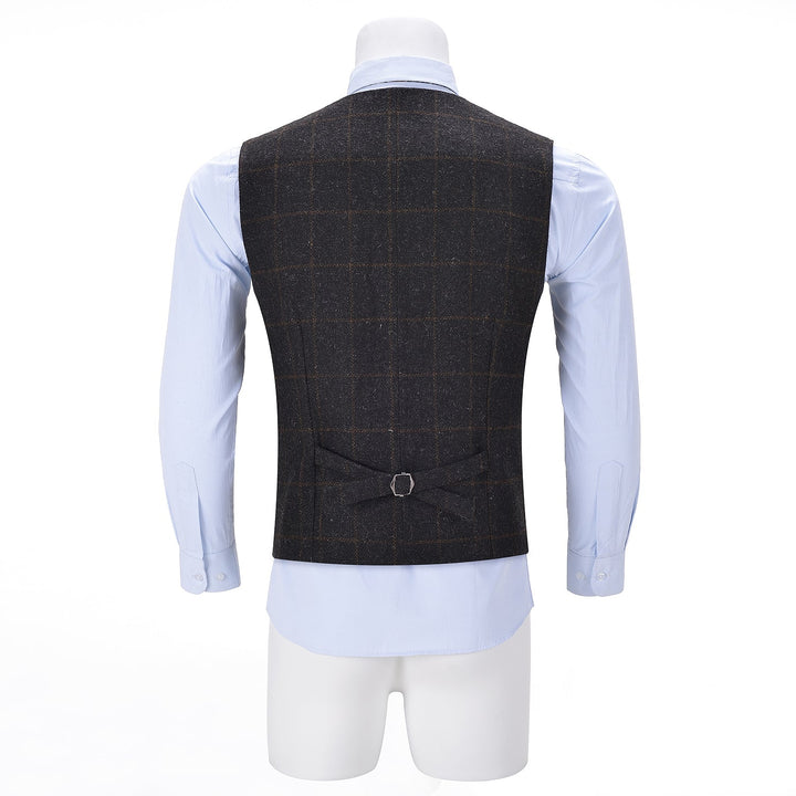 Casual Mens Plaid Tweed Slim Fit Notch Lapel Waistcoat Adam Reed