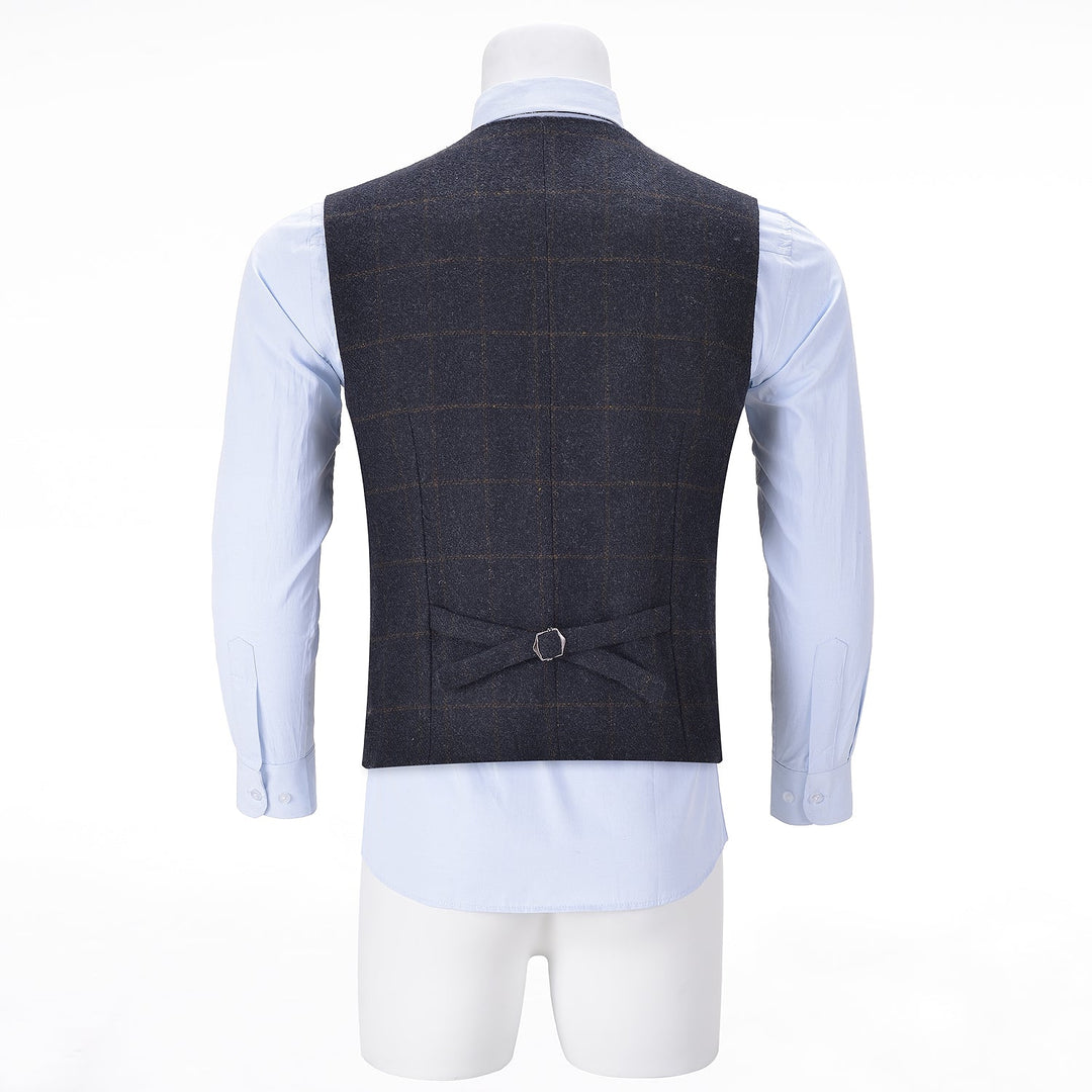 Casual Mens Plaid Tweed Slim Fit Notch Lapel Waistcoat Adam Reed