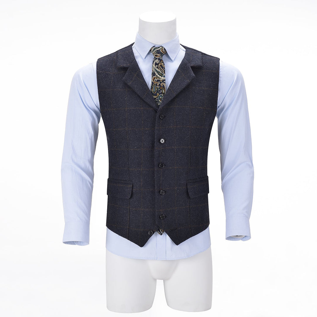 Casual Mens Plaid Tweed Slim Fit Notch Lapel Waistcoat Adam Reed