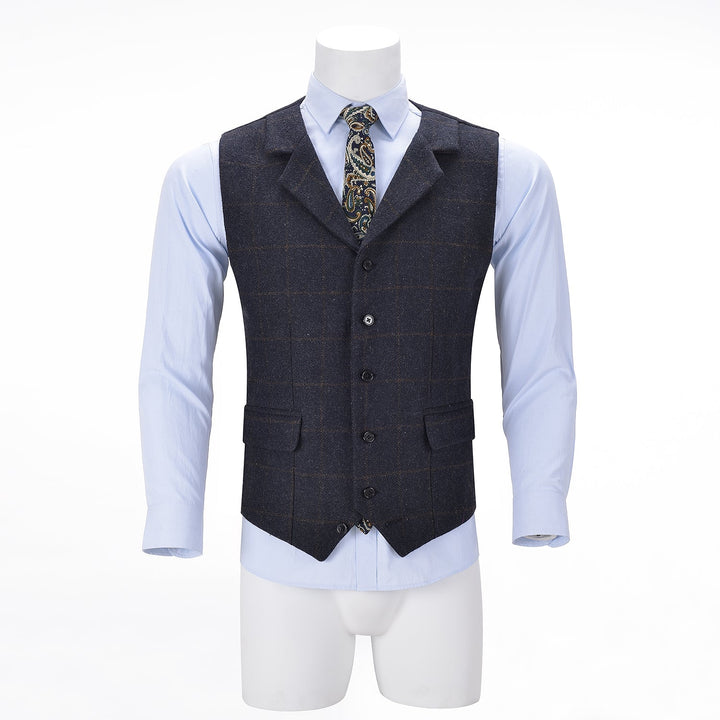 Casual Mens Plaid Tweed Slim Fit Notch Lapel Waistcoat Adam Reed