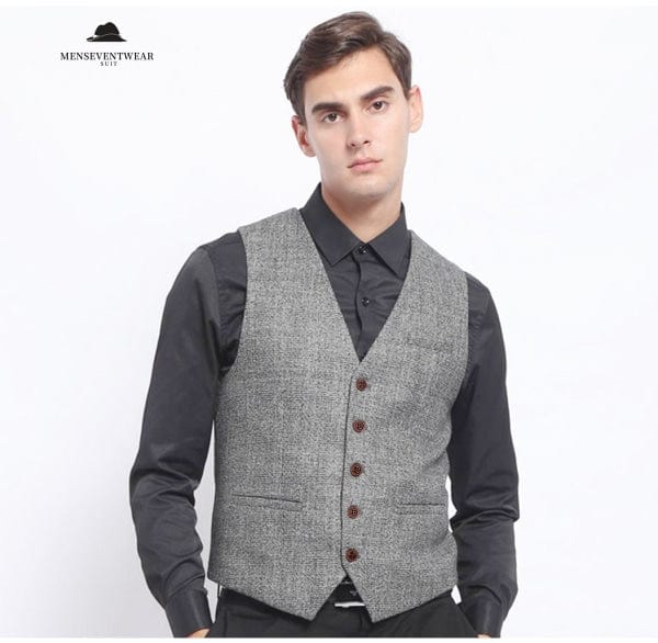 Casual Mens Vintage Slim Fit Plaid V Neck Waistcoat menseventwear