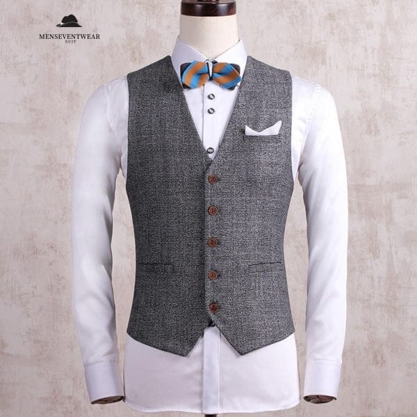 Casual Mens Vintage Slim Fit Plaid V Neck Waistcoat menseventwear