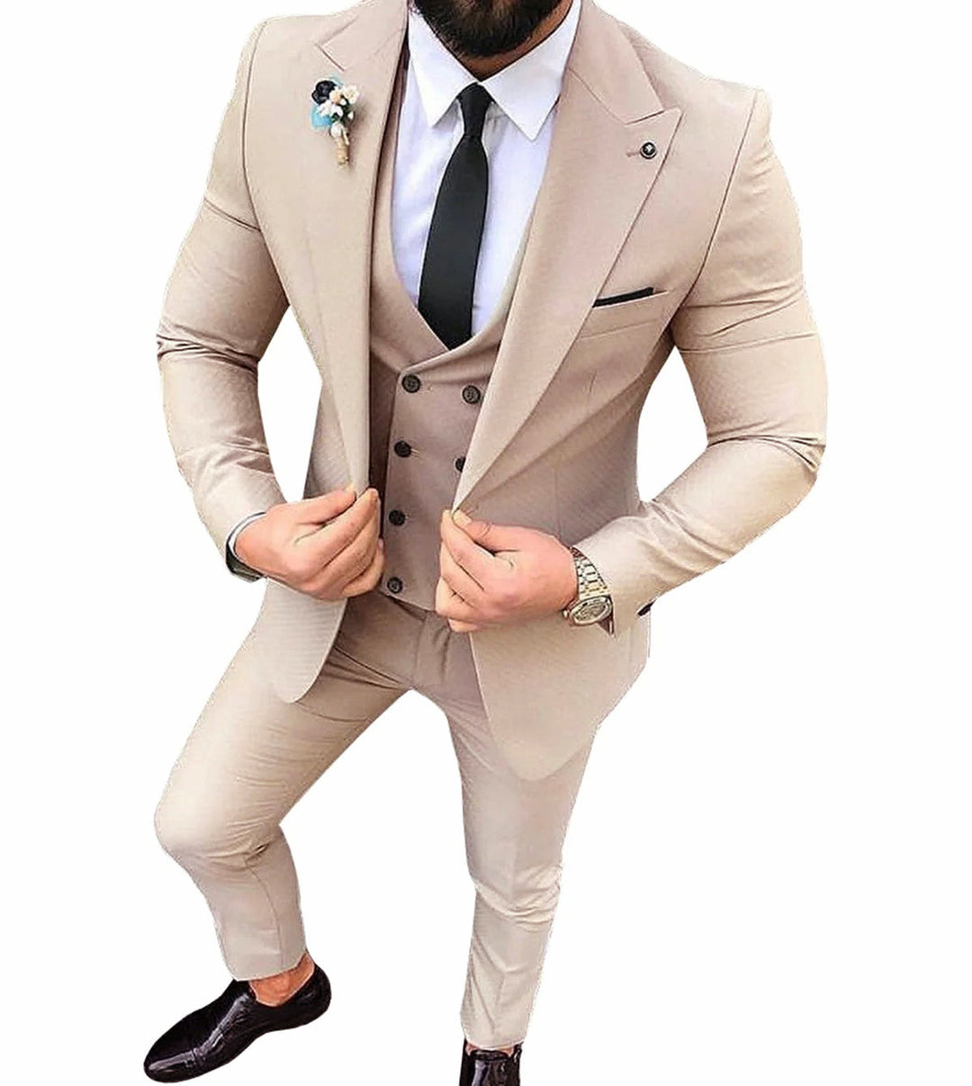 Causal Men's 3 Pieces Slim Fit Solid Color Peak Lapel Tuxedos For Wedding (Blazer+vest+Pants) mens event wear
