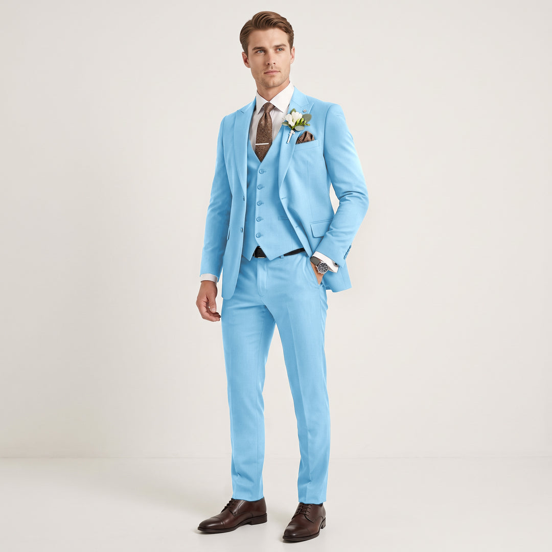 Menseventwear 3 Pieces Mens Suit Slim Fit Solid Peak Lapel Suits For Wedding (Blazer+vest+Pants)