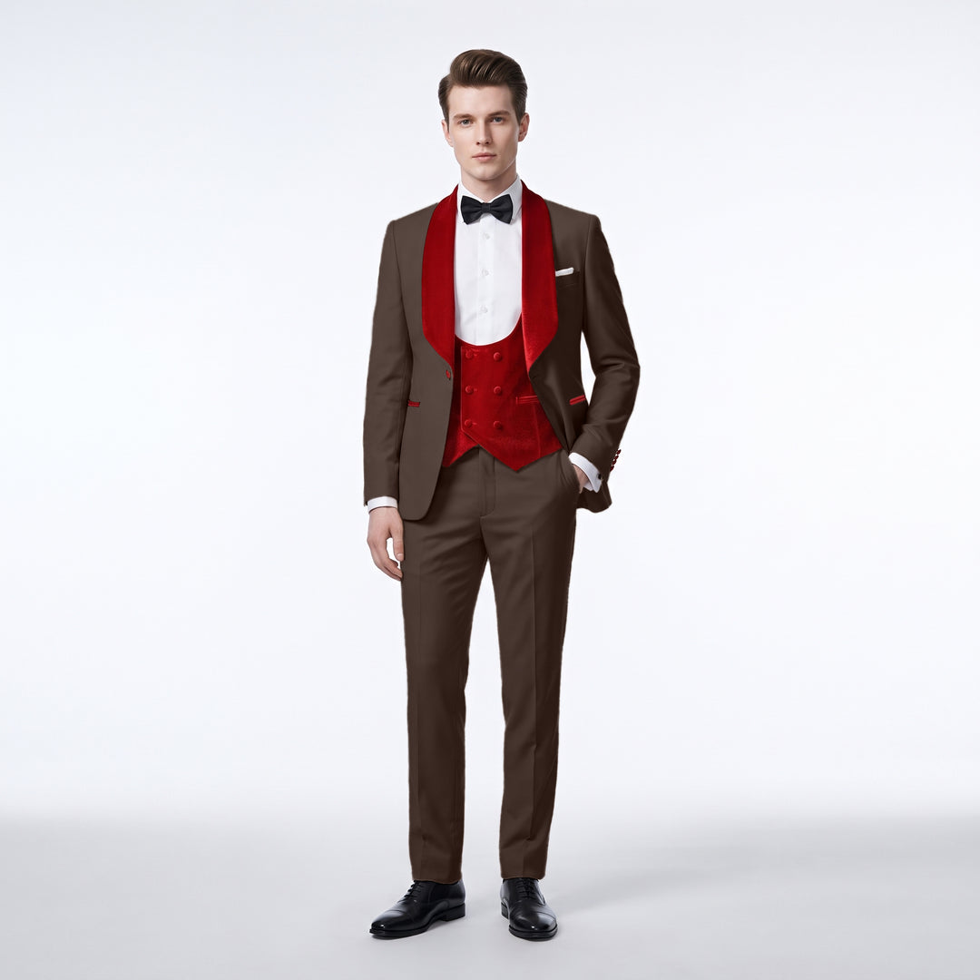 Menseventwear Fashion 3 Pieces Mens Suit Flat Shawl Lapel Tuxedos (Blazer+vest+Pants)