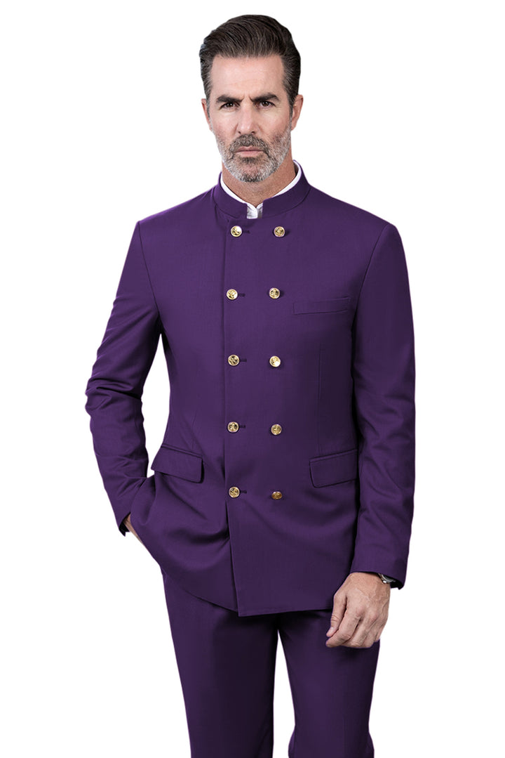 Classic 2 Piece Men's Slim Fit Solid Color Stand Collar Wedding Suit (Blazer+Pants） mens event wear