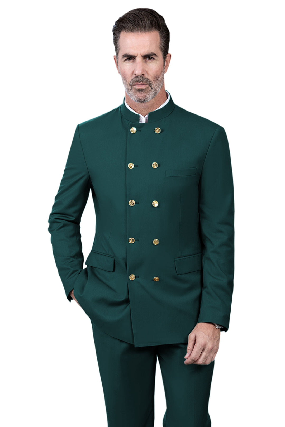 Classic 2 Piece Men's Slim Fit Solid Color Stand Collar Wedding Suit (Blazer+Pants） mens event wear