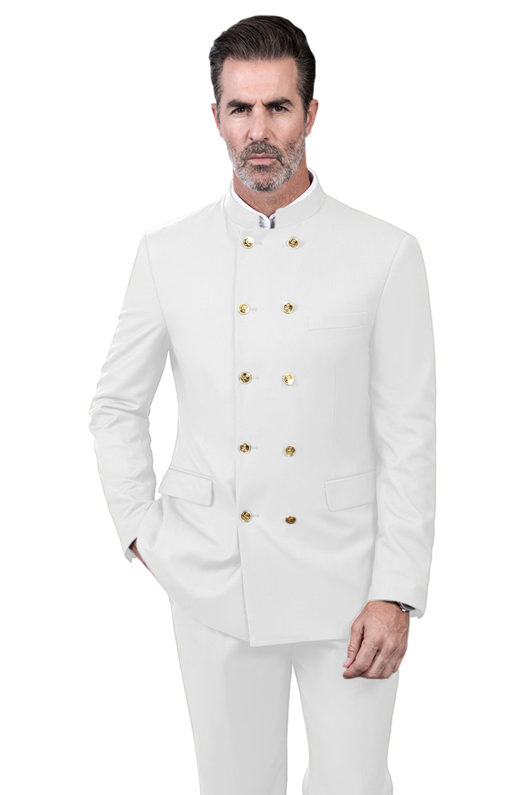 Classic 2 Piece Men's Slim Fit Solid Color Stand Collar Wedding Suit (Blazer+Pants） mens event wear