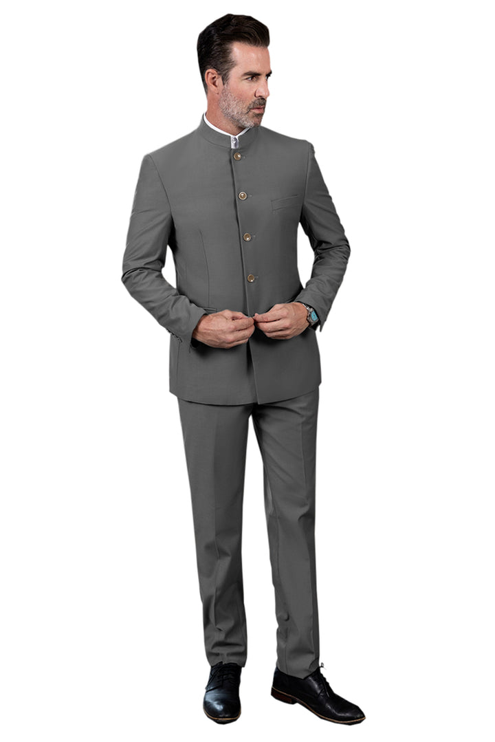 Classic 2 Piece Men's Slim Fit Solid Color Stand Collar Wedding Suit (Blazer+Pants） mens event wear