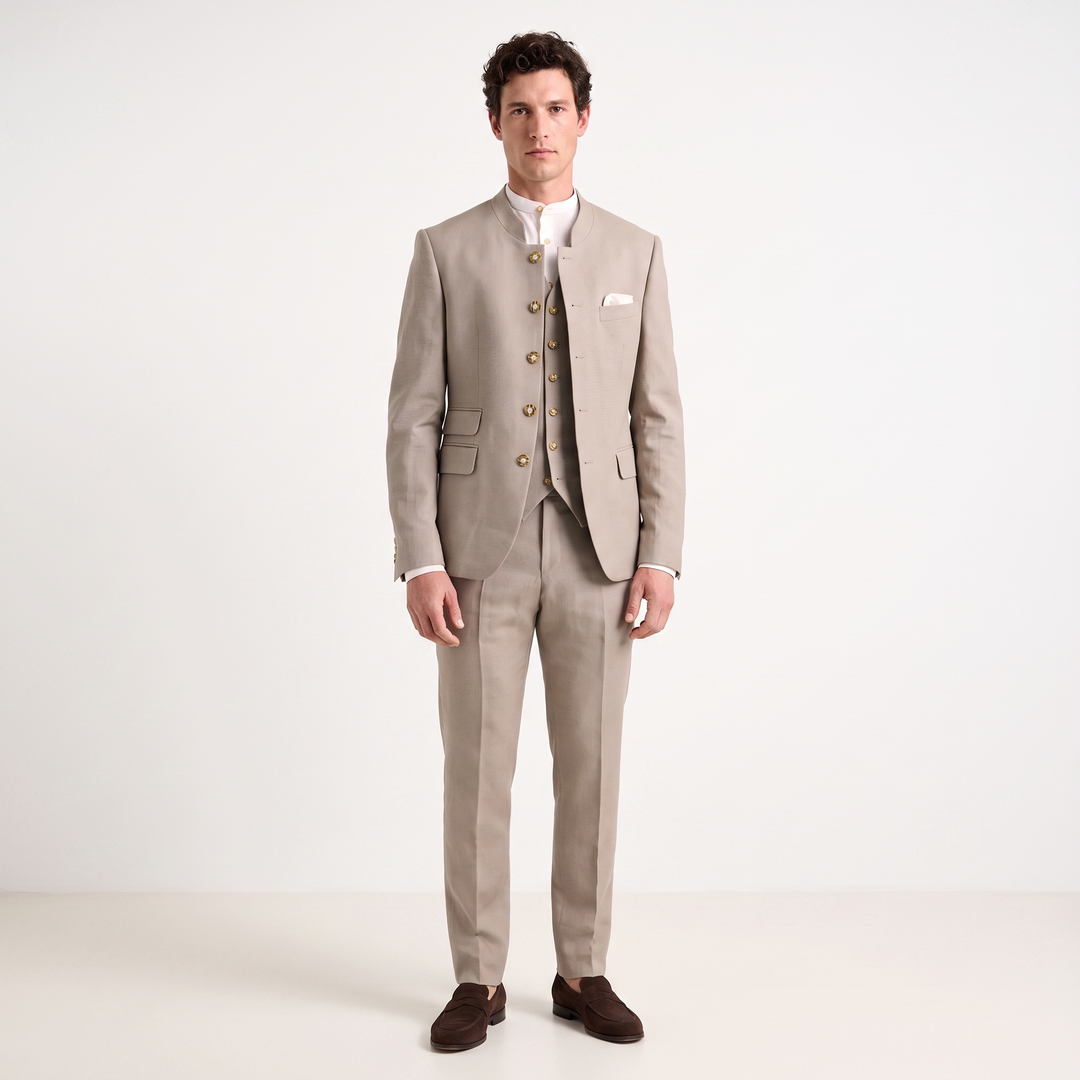Classic 3 Piece Men's Slim Fit Solid Color Stand Collar Wedding Suit (Blazer+vest+Pants) Mens Event Wear