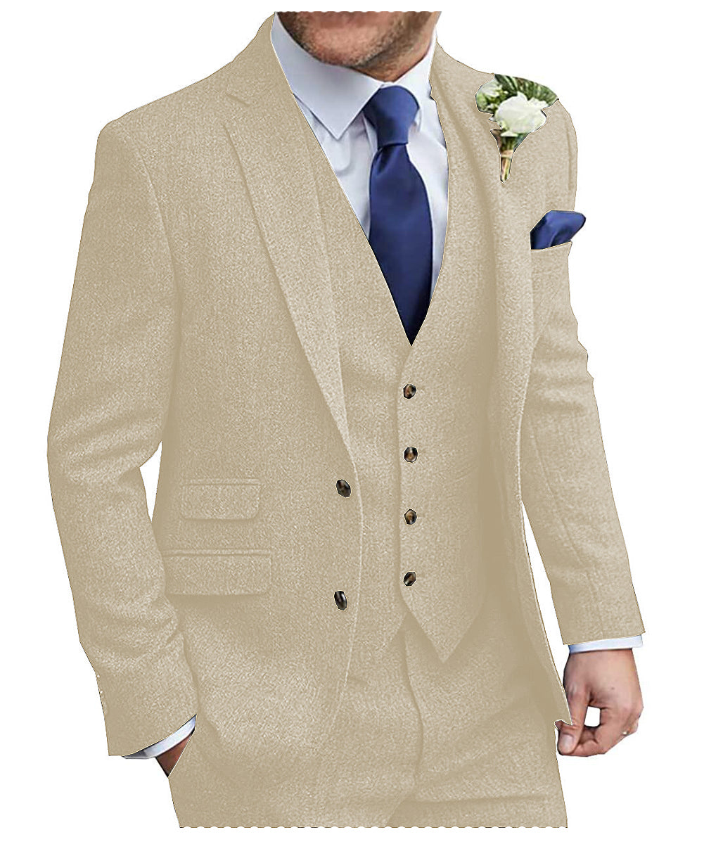 Classic 3 Pieces Mens Suit Herringbone Tweed Notch Lapel Tuxedos for Wedding (Blazer+vest+Pants) mens event wear
