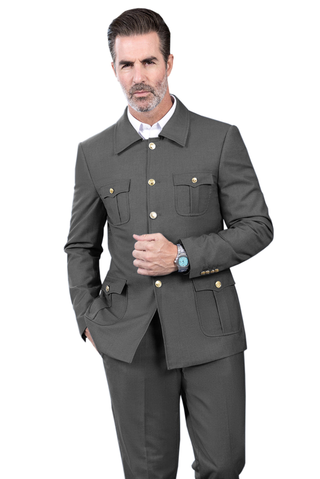 Classic Men's 2 pieces Mens Suit Stand Lapel Flat Tuxedos (Blazer+Pants) mens event wear