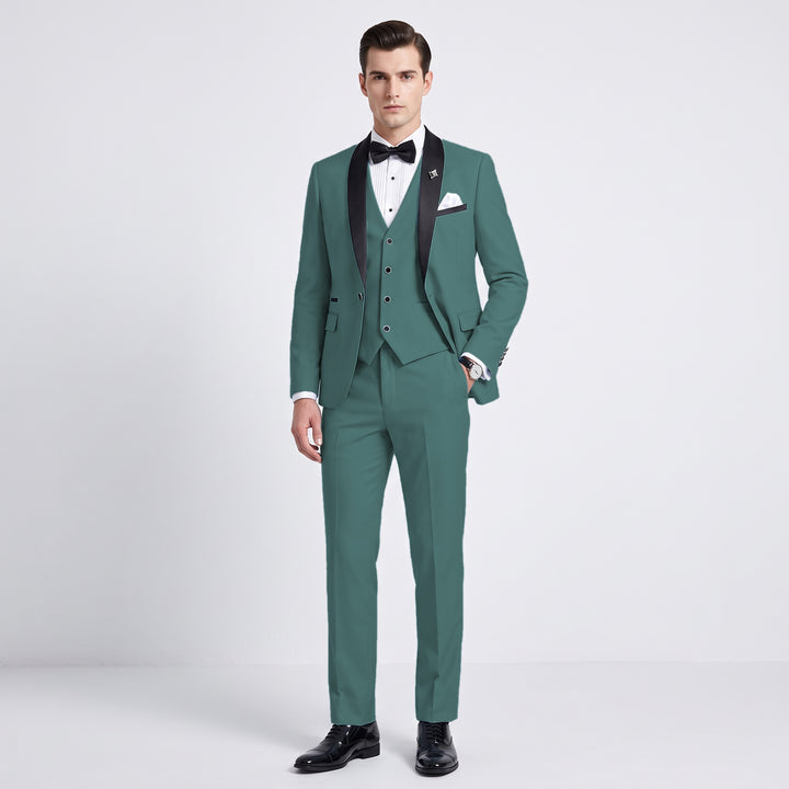 Menseventwear Fashion 3 Pieces Mens Suit Flat Shawl Lapel Suits (Blazer+vest+Pants)