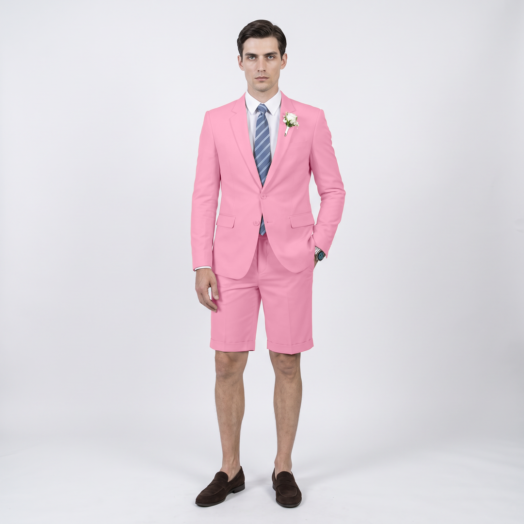 Menseventwear Fashion 2 Pieces Mens Suit Flat Notch Lapel Suits (Blazer+Shorts)