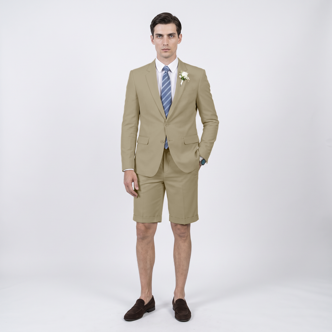 Menseventwear Fashion 2 Pieces Mens Suit Flat Notch Lapel Suits (Blazer+Shorts)