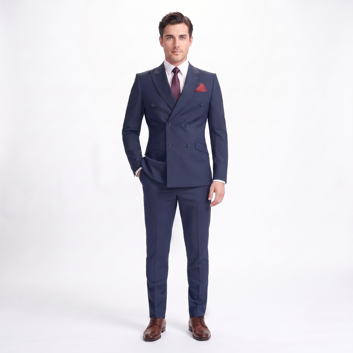 Menseventwear Formal 2 Pieces Mens Suit Flat Peak Lapel Set (Blazer+Pants)