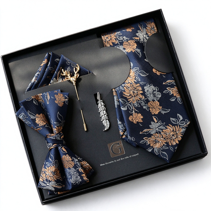 MensEventWear Men’s Premium Vintage-Style Printed Tie and Bow Tie Gift Set