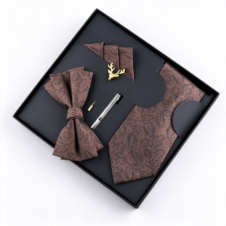 MensEventWear Selection Of Vintage-style Brown Necktie And Bow Tie Sets For Men