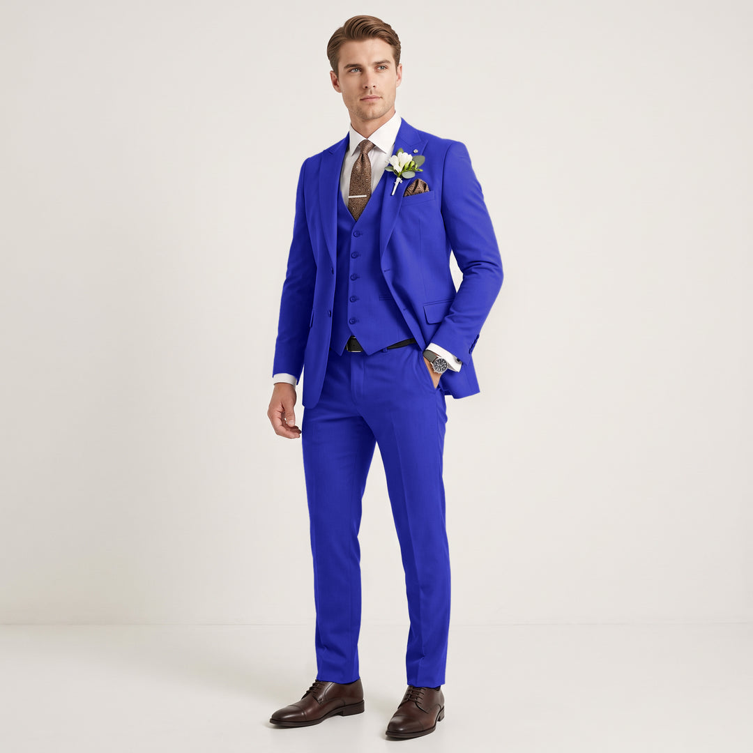 Menseventwear 3 Pieces Mens Suit Slim Fit Solid Peak Lapel Suits For Wedding (Blazer+vest+Pants)