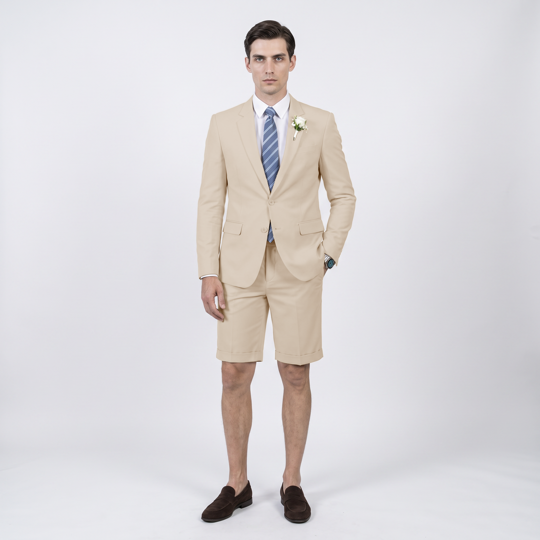 Menseventwear Fashion 2 Pieces Mens Suit Flat Notch Lapel Suits (Blazer+Shorts)