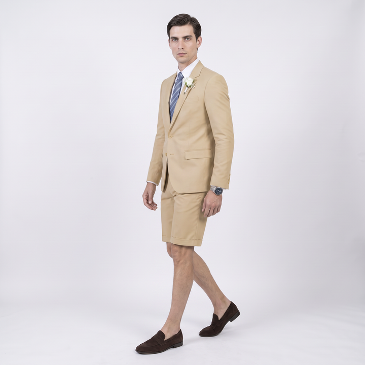 Menseventwear Fashion 2 Pieces Mens Suit Flat Notch Lapel Suits (Blazer+Shorts)