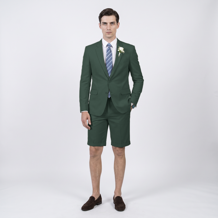 Menseventwear Fashion 2 Pieces Mens Suit Flat Notch Lapel Suits (Blazer+Shorts)