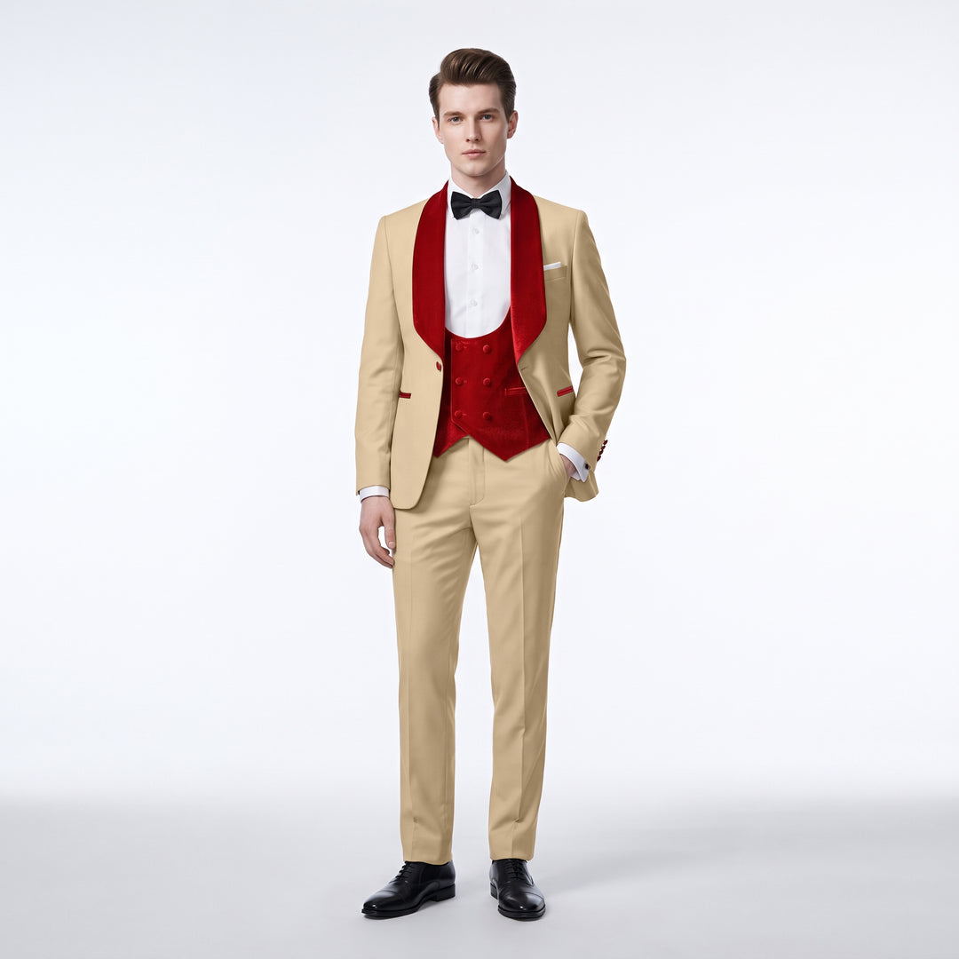 Menseventwear Fashion 3 Pieces Mens Suit Flat Shawl Lapel Tuxedos (Blazer+vest+Pants)