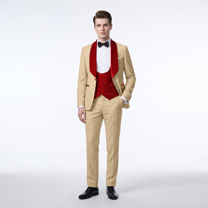 Menseventwear Fashion 3 Pieces Mens Suit Flat Shawl Lapel Tuxedos (Blazer+vest+Pants)